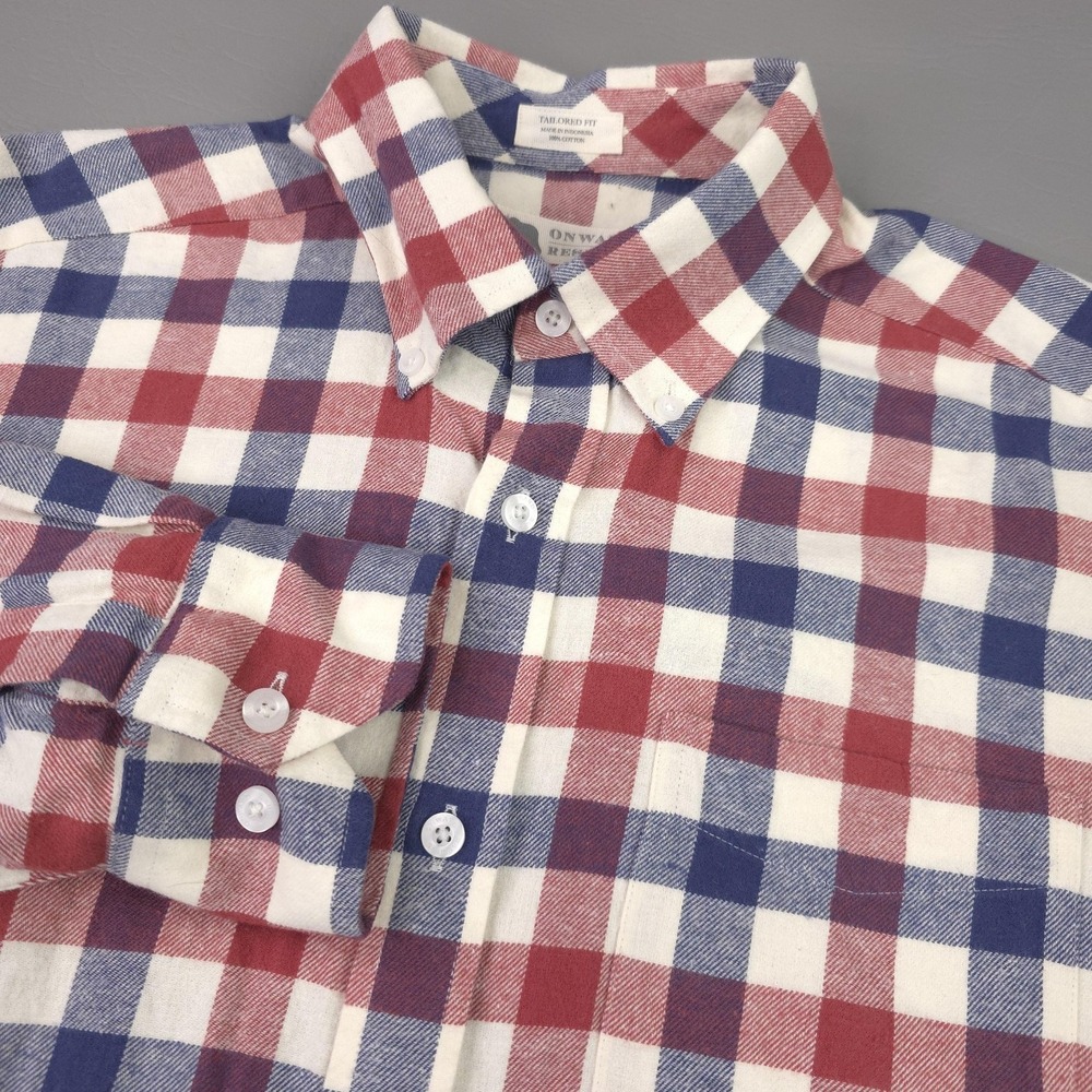 Onward Reserve Shirt Mens M Red Blue Check Tailored Fit Flannel Button-Down